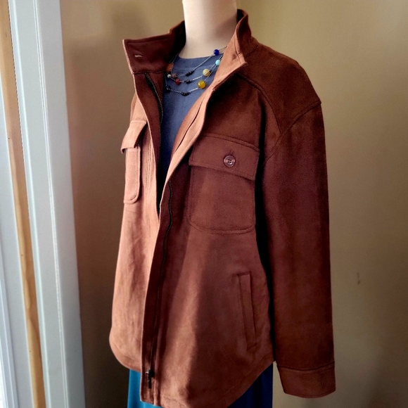 Liverpool Los Angeles XL Faux Suede Utility Shacket Penny Brown Jacket - Picture 6 of 9
